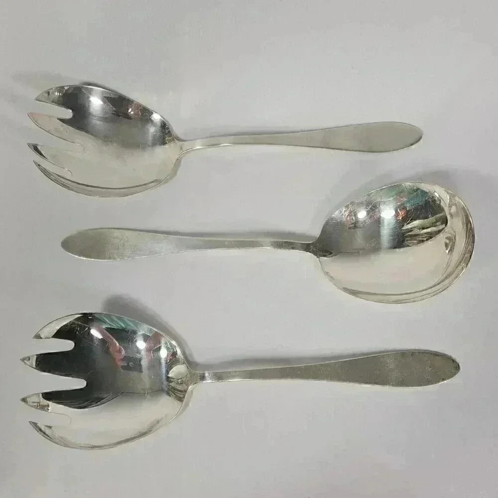 Vintage REED & BARTON 3 Pc Salad Serving Set Silver-plate 8.75‎ Long - Picture 4 of 15